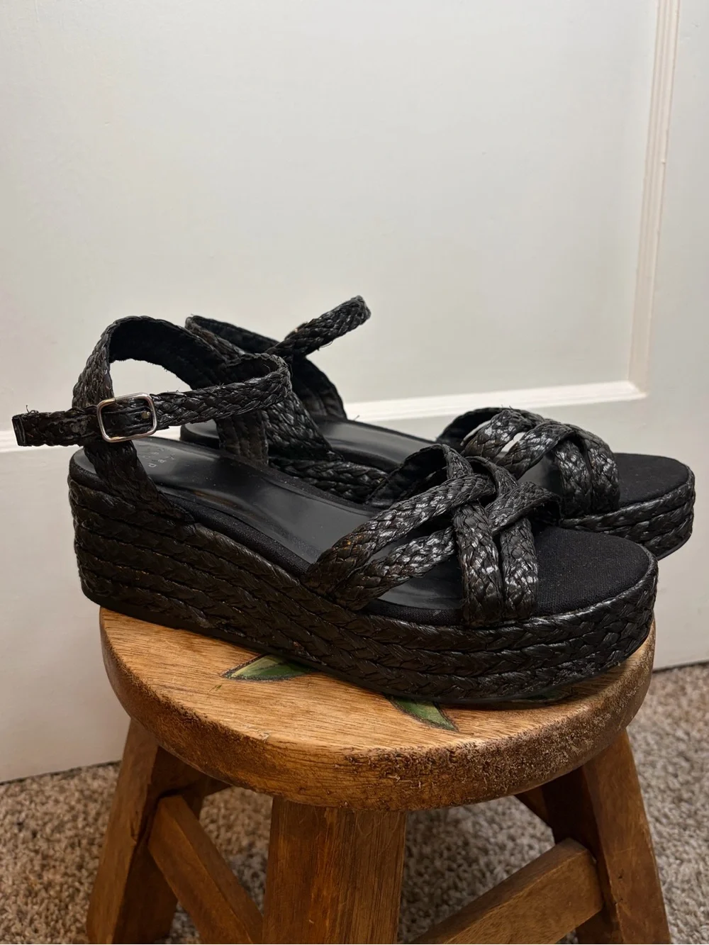 Woven Black Platform Sandals - Women’s 7.5